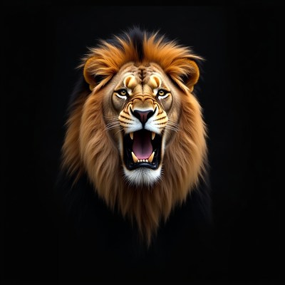 Roaring Lion on Black Background