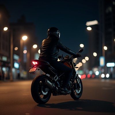 Man riding motorcycle at night