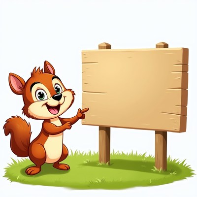 Cartoon squirrel pointing at blank sign
