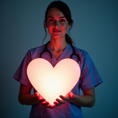 Nurse holding glowing heart