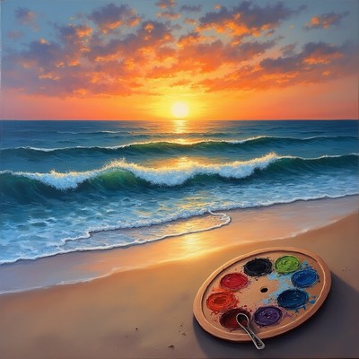 Palette on Beach at Sunset