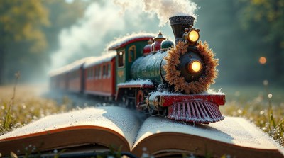 Miniature Steam Train on Open Book
