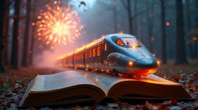 Toy Bullet Train on Open Book
