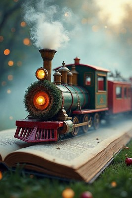 Miniature Steam Train on Open Book
