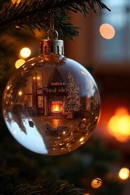 Christmas ornament with fireplace scene