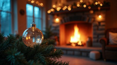Shiny Christmas ornament on fir branch