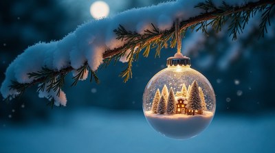 Snow globe ornament with winter village