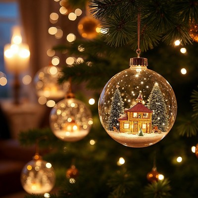 Snowy Village Inside Glass Christmas Ornament