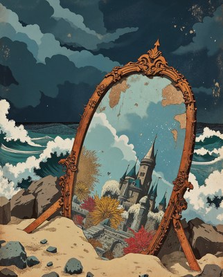 Mirror Reflecting Castle on Beach