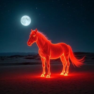 Glowing Red Horse Under Moon