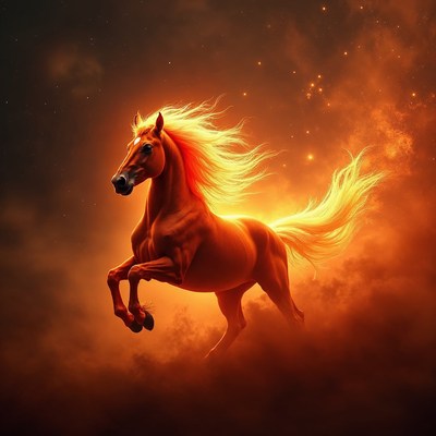 Fiery Horse Rearing in Cosmic Flames