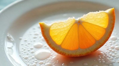 Orange slice on white plate