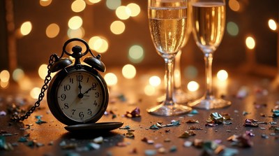 Vintage Alarm Clock with Champagne Glasses