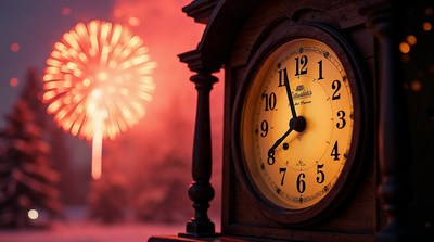 Grandfather Clock with Fireworks