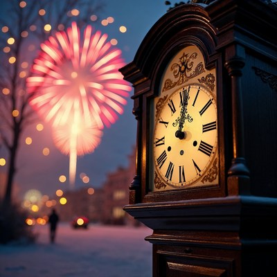 Grandfather Clock with Fireworks
