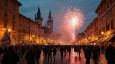 Fireworks over Old Town Square Crowd