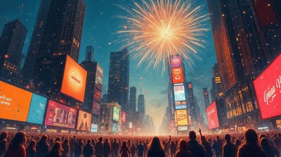 Crowd Watching Fireworks in Times Square