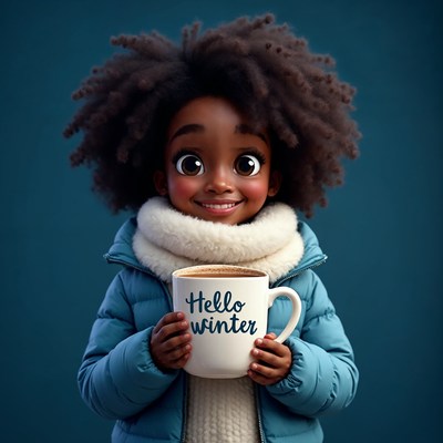 Black girl holding Hello Winter mug
