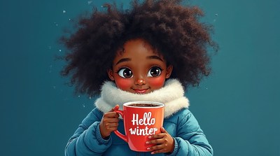 African-American girl holding Hello mug