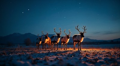 Herd of Reindeer at Night