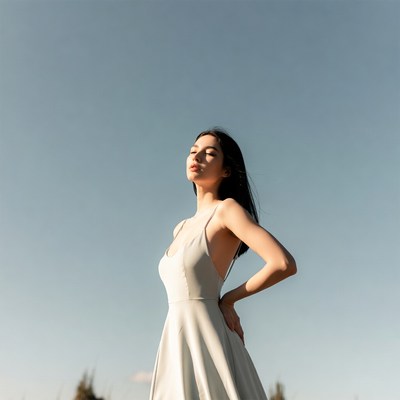 Asian woman in white dress outdoors