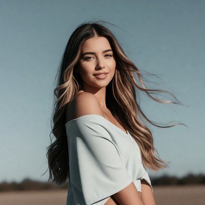 Beautiful woman with flowing hair outdoors