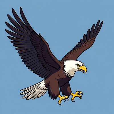 Bald eagle flying with wings spread