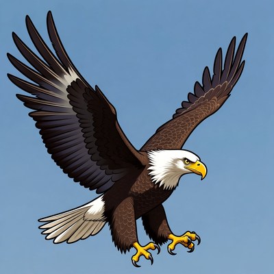 Bald eagle flying with wings spread