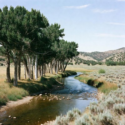 Cottonwood Trees Along Mountain Stream