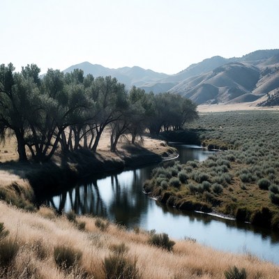 Winding River Through Desert Mountains