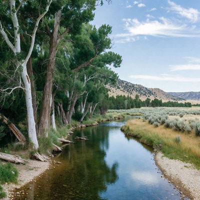 Aspen Trees Along Mountain River
