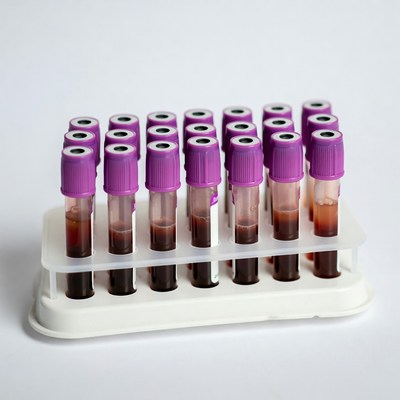 Blood sample tubes in rack