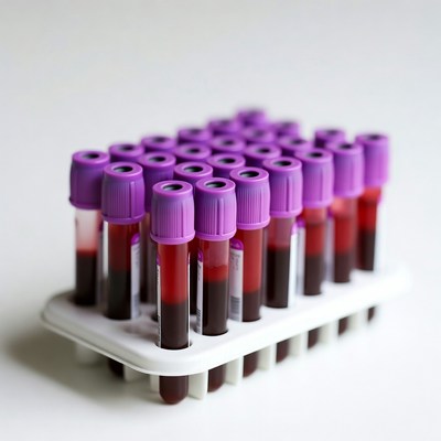 Blood sample tubes in rack