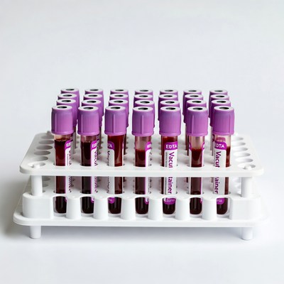 Purple EDTA Blood Tubes in Rack