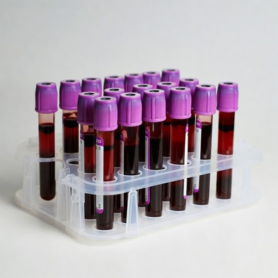 Blood sample tubes in rack