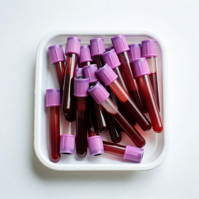 Blood sample tubes in white tray