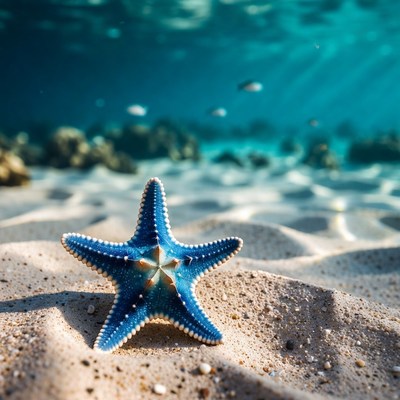 Blue Starfish on Sandy Ocean Floor