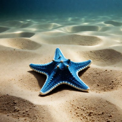 Blue starfish on ocean floor