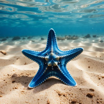 Blue Starfish on Sandy Ocean Floor