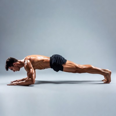 Muscular man doing plank exercise