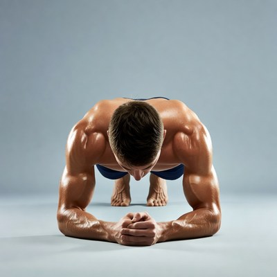 Muscular man doing plank exercise