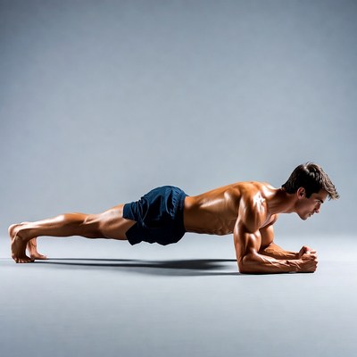 Muscular man doing plank exercise