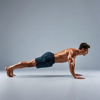 Muscular man doing plank exercise