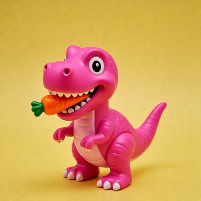 Pink T-Rex Eating Carrot