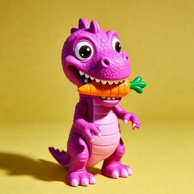 Purple dinosaur eating carrot