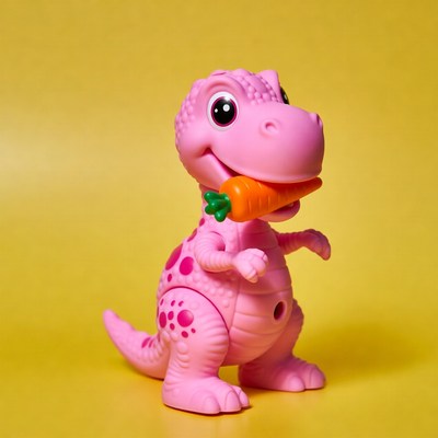 Pink T-Rex Toy Eating Carrot