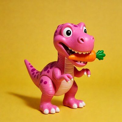 Pink T-Rex eating carrot