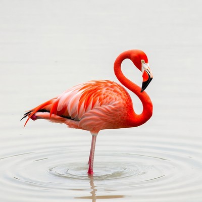 Pink flamingo standing in water
