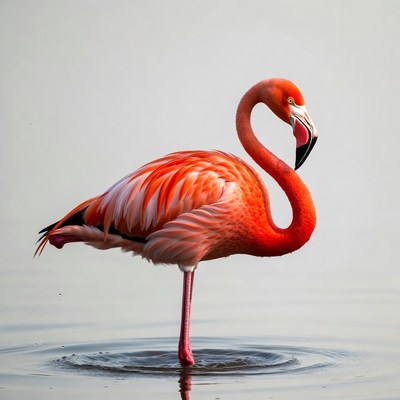 Pink flamingo standing in water