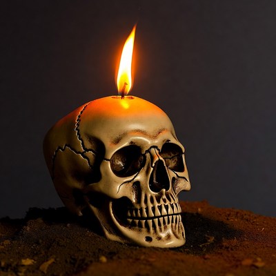 Skull Candle Burning Flame